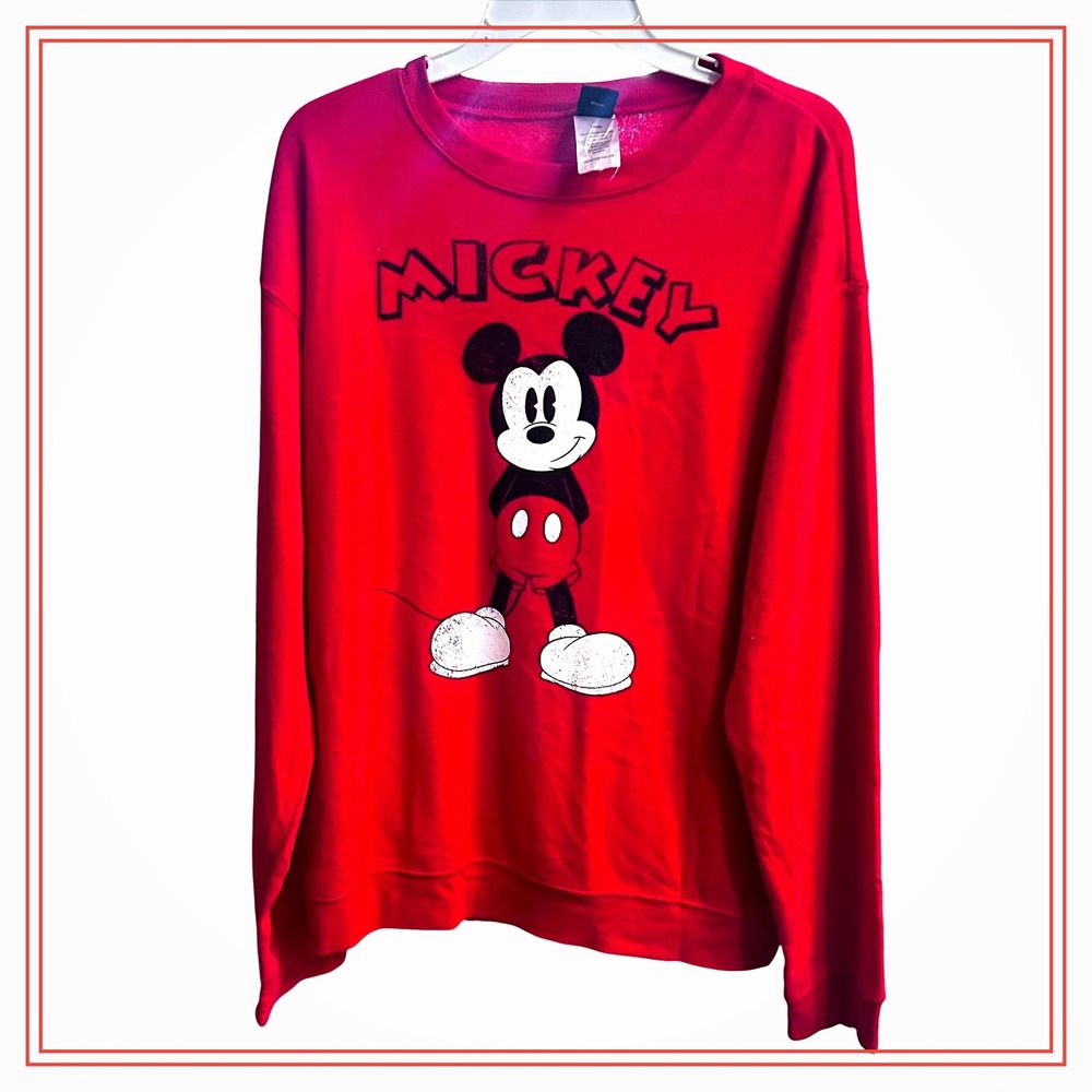 Vintage Disney Mickey Mouse Red Crewneck Sweatshirt Jerry Leigh Large‎